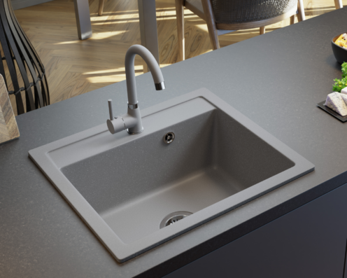 КОМПЛЕКТ VERY GRAY: Гранитна мивка Decoro 0.0 + СМЕСИТЕЛ + СИФОН
