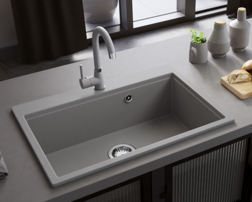 КОМПЛЕКТ VERY GRAY: Гранитна мивка Decoro 0.0b + СМЕСИТЕЛ + СИФОН