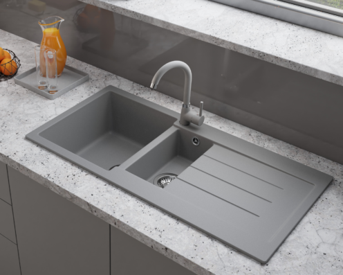 КОМПЛЕКТ VERY GRAY: Гранитна мивка Decoro 1.5b + СМЕСИТЕЛ + СИФОН