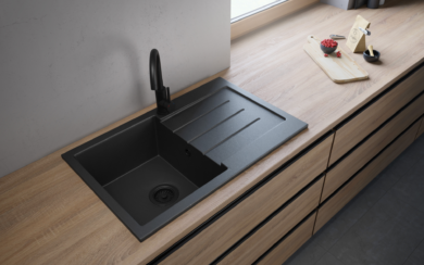 КОМПЛЕКТ VERY BLACK: Гранитна мивка Decoro 1.0 + СМЕСИТЕЛ + СИФОН